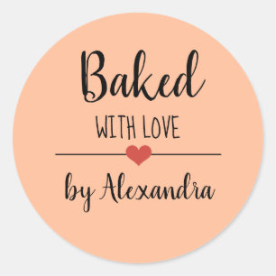 Baked with love orange name   classic round sticker
