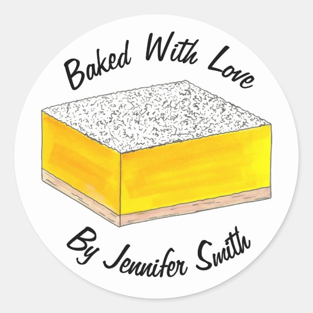 Baked With Love Personalised Lemon Square Bar Food Classic Round Sticker (Front)