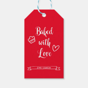 Baked with Love Personalised Name Red & White Gift Tags