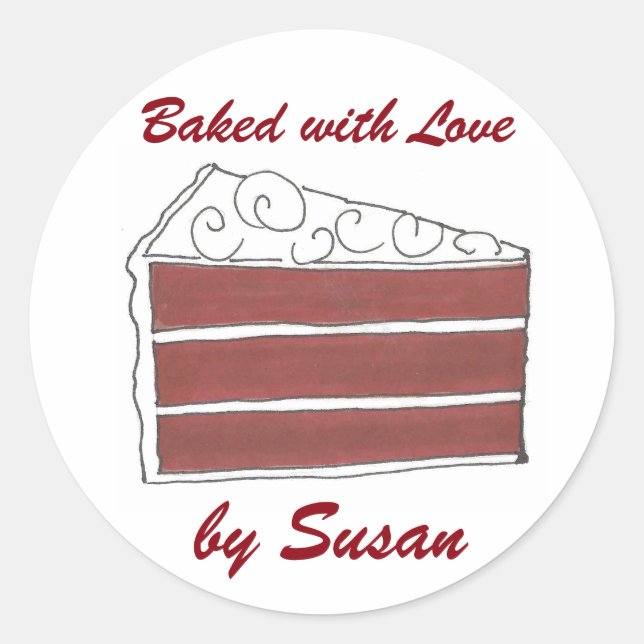 Baked with Love Personalised Red Velvet Cake Food Classic Round Sticker (Front)