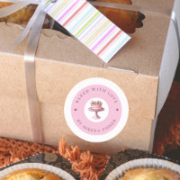 Baked With Love Pink Polka Dot Business Sticker