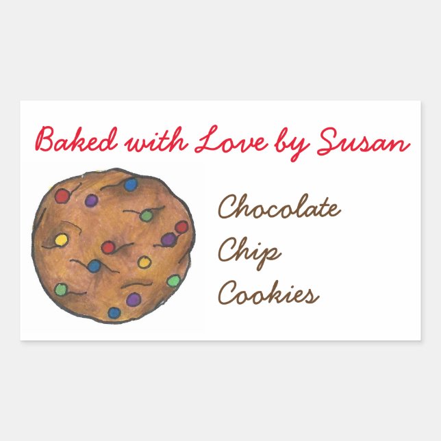 Baked with Love Rainbow Chip Cookie Baking Bakery Rectangular Sticker (Front)