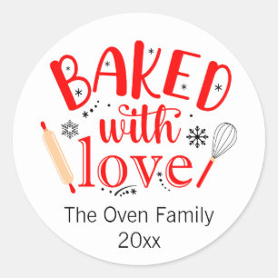 Baked with Love Red Holiday Modern Classic Round Sticker