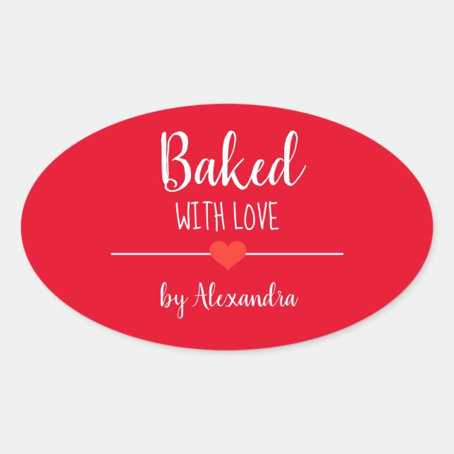 Baked with love red name oval sticker (Front)