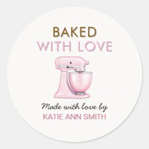 Baked with Love Stickers Labels with Pink Mixer