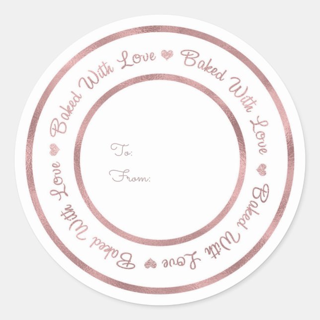 Baked With Love Treat Rose Gold Modern Glam Classic Round Sticker (Front)