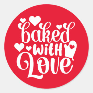 Baked With Love Typography Holiday Red Baking Classic Round Sticker