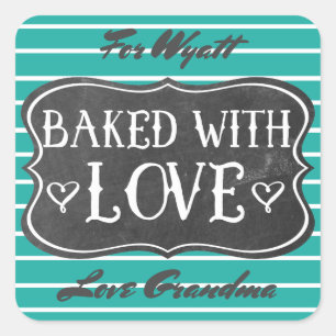 Baked With Love Vintage Chalkboard Retro Green Square Sticker