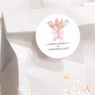 Baked with love watercolor personalised classic round sticker