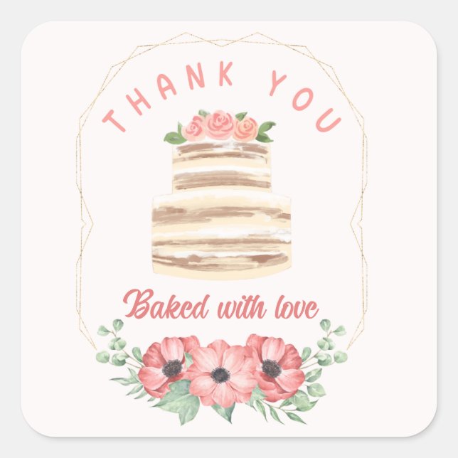 Baked with love Wedding Cake Square Sticker (Front)