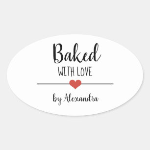 Baked with love white name heart sticker