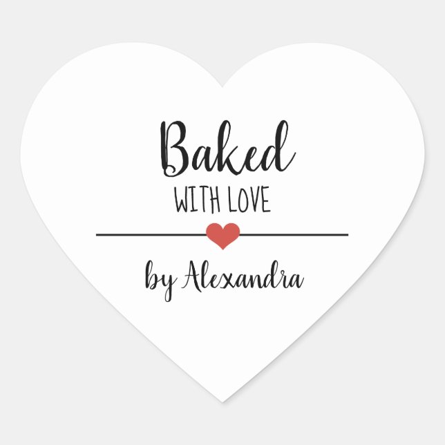 Baked with love white name heart sticker (Front)
