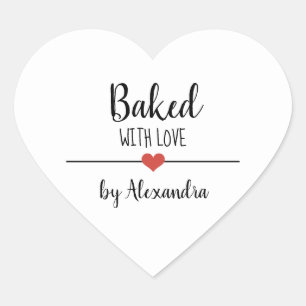 Baked with love white name heart sticker