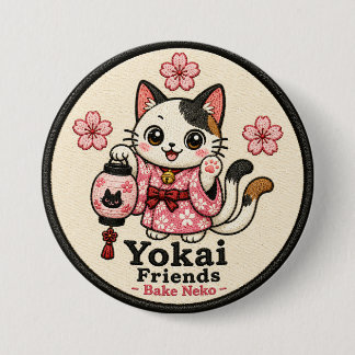 Bakeneko Japanese Yokai Pin Button, Cute Cat Badge