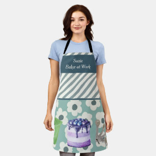 Baker at Work Teal Stripes and Flowers Apron