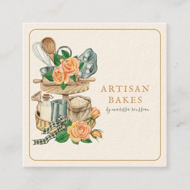 Baker Bakery Baking Utensils Square Business Card (Front)