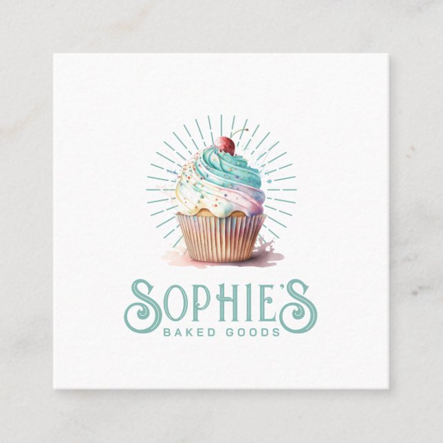 Baker Bakery Cupcake Logo  Square Business Card (Front)