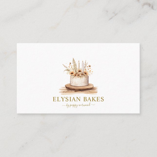 Baker Bakery Pastry Chef Gold Beige Cake Business Card (Front)