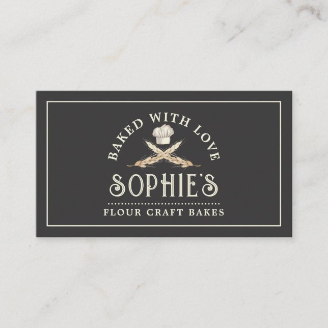 Baker Bakery Pastry Chef Logo Black  Business Card (Front)