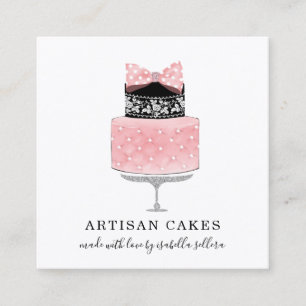 Baker Bakery Pastry Chef Pink Black Cake Square Business Card