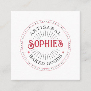 Baker Bakery Pastry Chef red White Typography Square Business Card