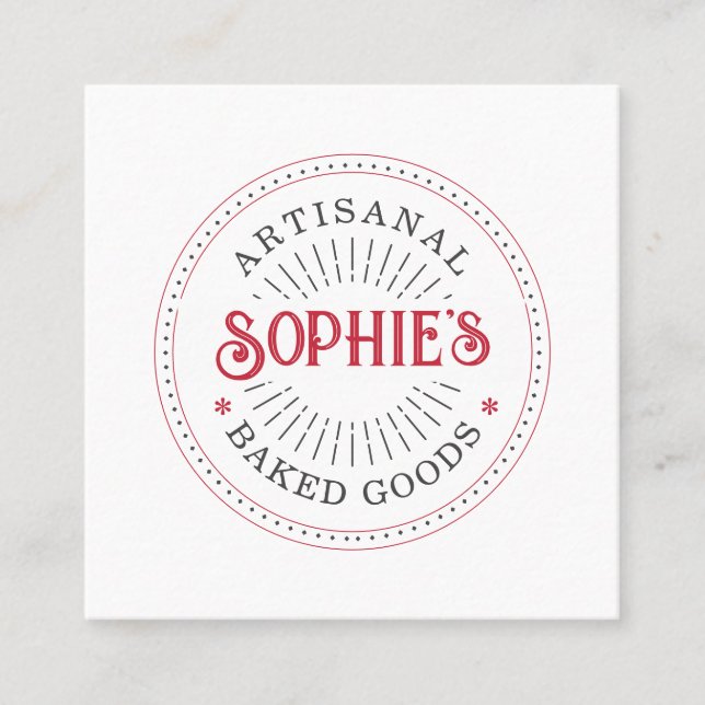 Baker Bakery Pastry Chef red White Typography Square Business Card (Front)