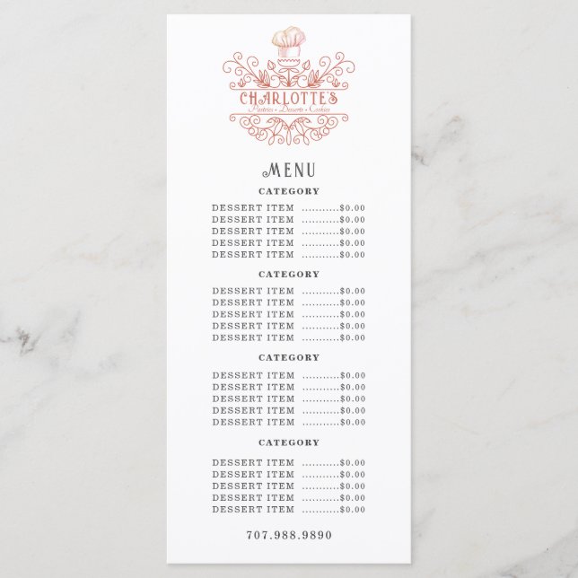 Baker Bakery Rose Pink Logo  Menu (Front)