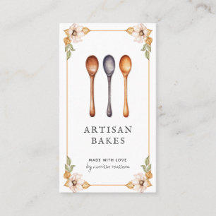 Baker Bakery Watercolor Wooden Spoons Business Card