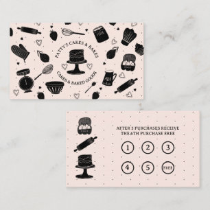 Baker Baking Utensils Pink Black Loyalty Cards
