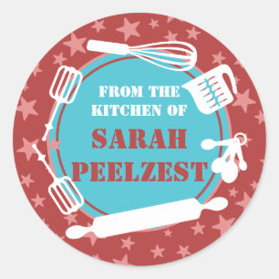 Baker baking utensils stars from the kitchen of classic round sticker