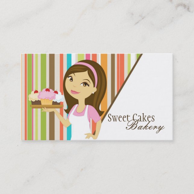Baker Brunette Bakery Cup Cakes Bake Business Card (Front)
