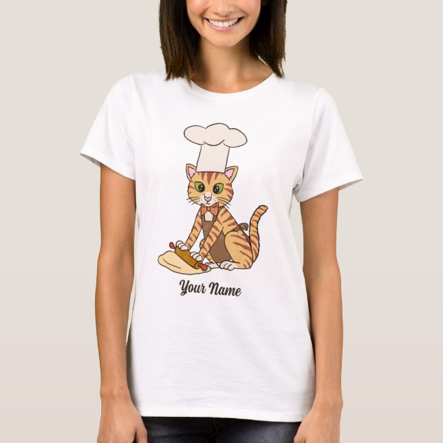 Baker Cat - Orange Tabby Pastry Chef Cat Lover T-Shirt (Front)