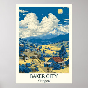 Baker City Oregon Vintage Mountain Town Travel Art Poster