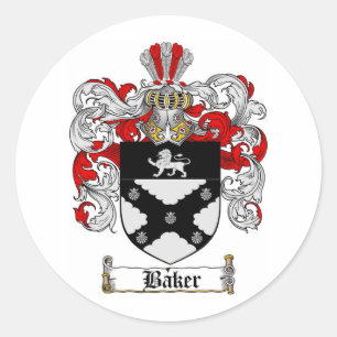 BAKER FAMILY CREST -  BAKER COAT OF ARMS CLASSIC ROUND STICKER