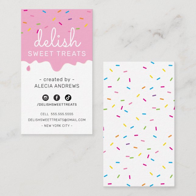 BAKER FROSTING DRIP modern colourful sprinkles pin Business Card (Front/Back)