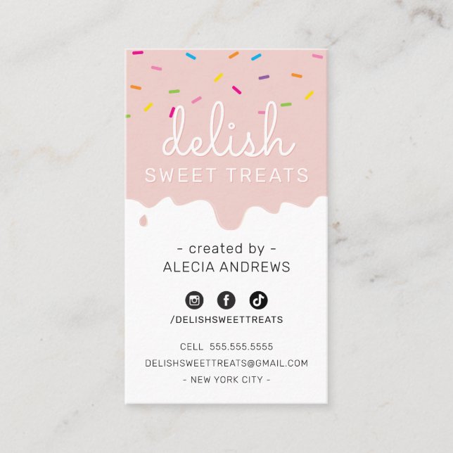 BAKER FROSTING modern colourful sprinkles blush Business Card (Front)