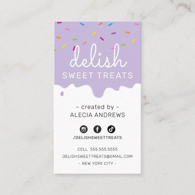 BAKER FROSTING modern colourful sprinkles purple Business Card (Front)