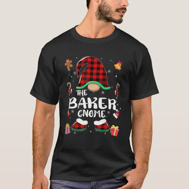 Baker Gnome Buffalo Plaid Red Matching Family Chri T-Shirt (Front)