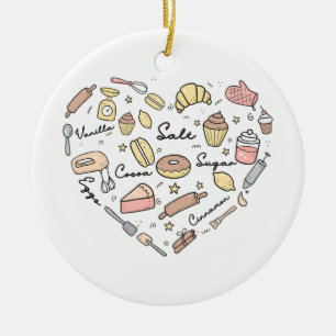 Baker Heart Funny Bakery Baking Pastry Chef Ceramic Tree Decoration