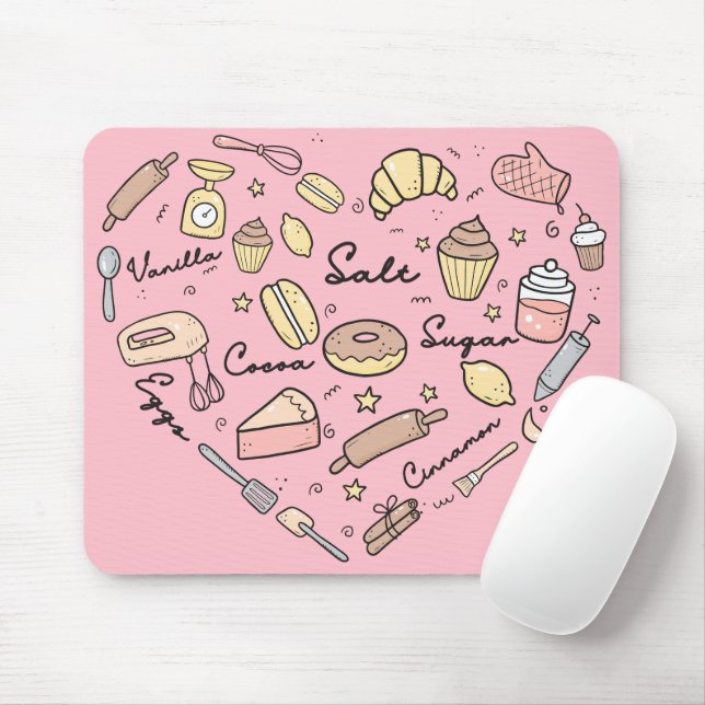 Baker Heart Funny Bakery Baking Pastry Chef Mouse Mat (With Mouse)