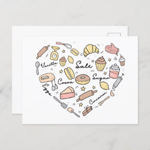 Baker Heart Funny Bakery Baking Pastry Chef Postcard