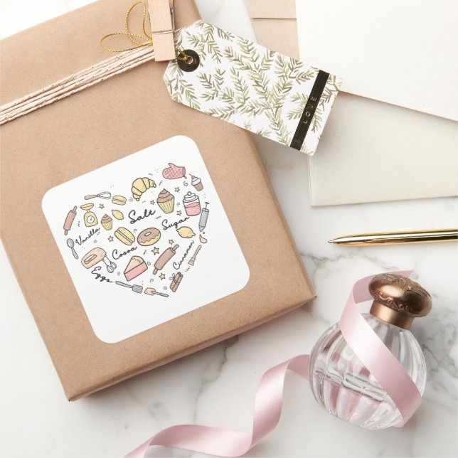 Baker Heart Funny Bakery Baking Pastry Chef Square Sticker (Gifting)