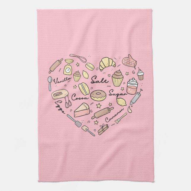 Baker Heart Funny Bakery Baking Pastry Chef Tea Towel (Vertical)