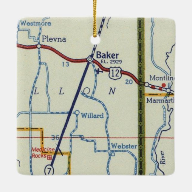 Baker MT Vintage Map Ceramic Ornament (Back)