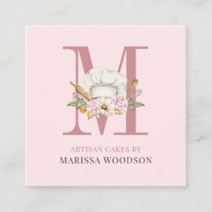 Baker Pastry Chef Bakers Tools Pink Square Busines Square Business Card