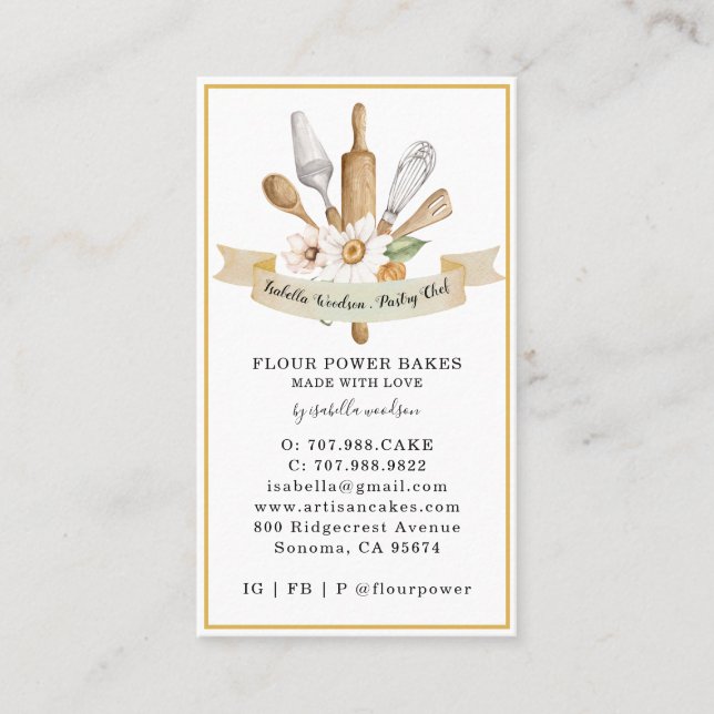 Baker Pastry Chef Bakers Tools Square Business Car Business Card (Front)