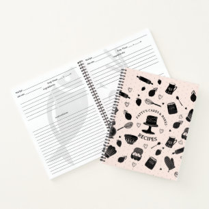 Baker Pastry Chef Baking Utensil Pink Black Recipe Notebook