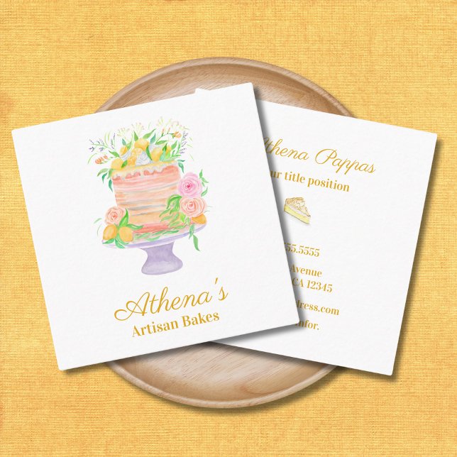 Baker Pastry Chef Catering Watercolor Square Business Card (Creator Uploaded)