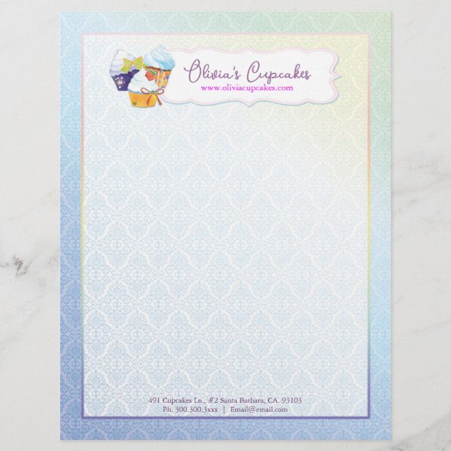 Baker & Pastry Chef Cupcake Business Custom Letterhead (Front)