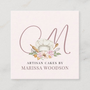 Baker Pastry Chef Pink Elegant Bakers Tools Square Business Card